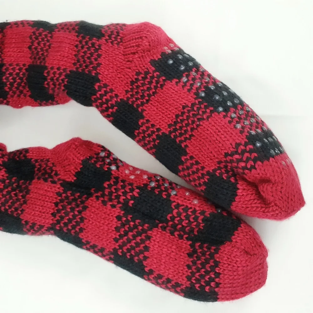 Joy Winter Ladies Slipper Socks With Gripper, Red and Black Size 4-10 Shoes